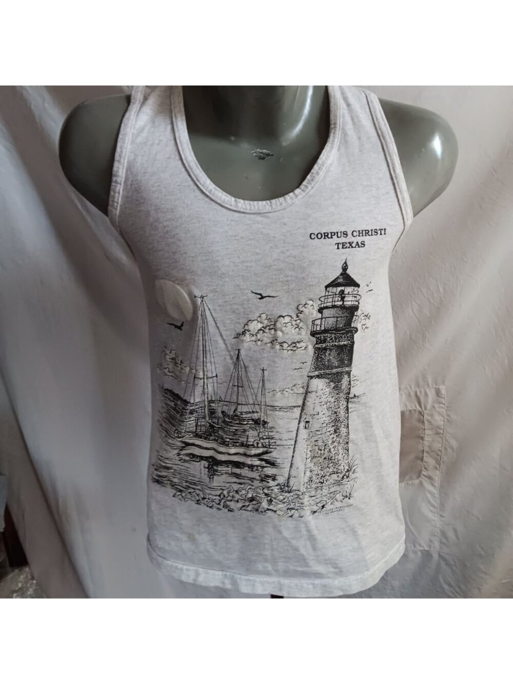 Vintage T-shirt Large Tank Single Stitch 1980's Lighthouse Corpus Christie US